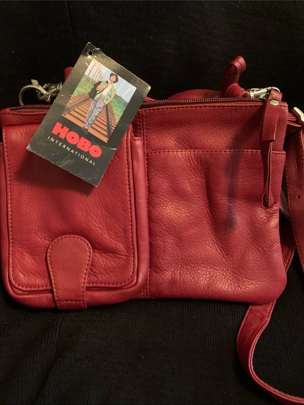 HOBO Red Pebbled Leather Crossbody with Front Pockets - Picture 1 of 9